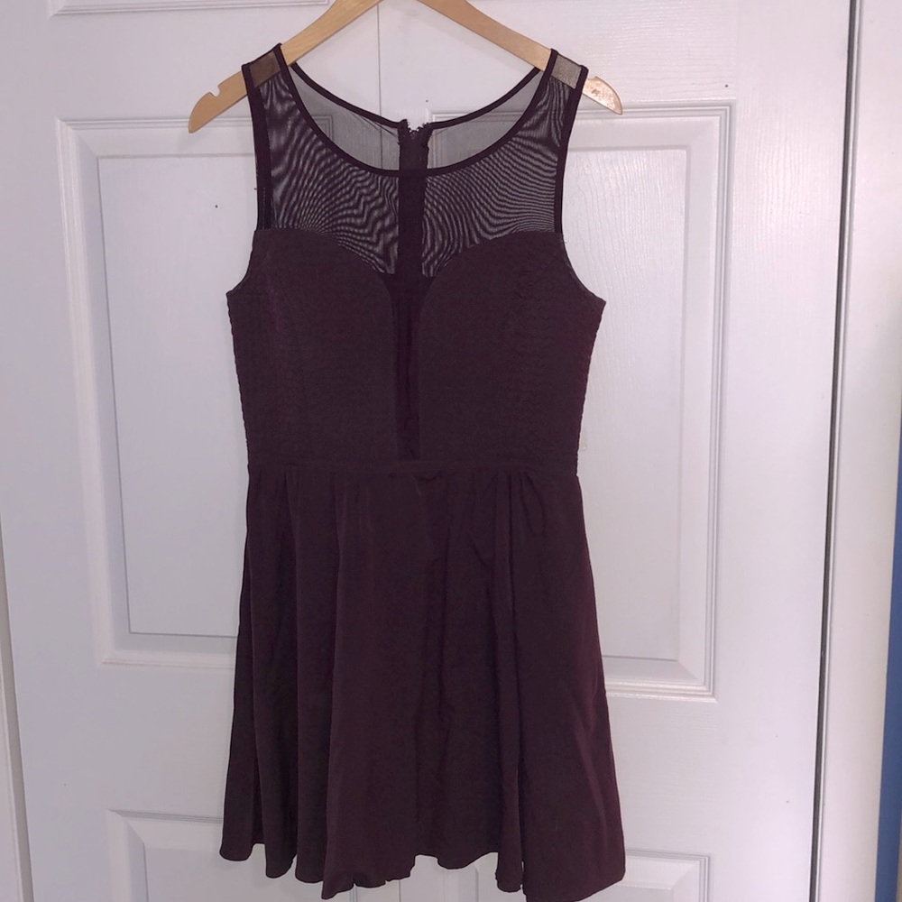 Dynamite Wine coloured mesh top dress